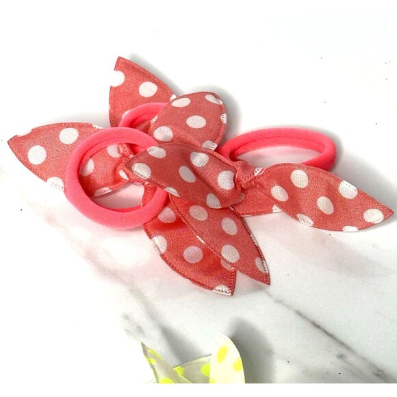 Girls Assorted Polka Dot Rabbit Ears Bow Cute Ponytail Holders Set of 30 New! - Picture 6 of 11